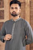 Grey Lurex Thread Weaved Viscose Men's Kurta Pajama 