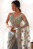 Grey Net Embroidered Floral Saree For Sangeet 
