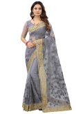 Grey Net Embroidered Indian Wedding Saree