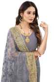 Grey Net Embroidered Indian Wedding Saree