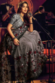 Net Saree in Grey colour with Sequins Embroidery for Party 