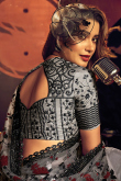 Net Saree in Grey colour with Sequins Embroidery for Party 
