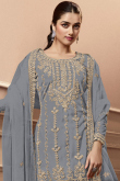 Grey Net Embroidered Trouser Suit