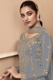 Grey Net Embroidered Trouser Suit