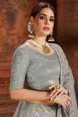 Grey Net Lehenga Choli With Resham Work