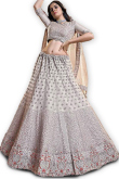 Grey Net Sequins Embroidered Wedding Lehenga
