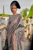 Grey Organza Broad Border Weaved Handloom Saree 