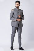 Grey Plain Polyester Jodhpuri Style Men's Coat Pant