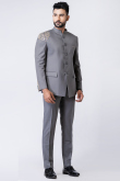 Grey Plain Polyester Jodhpuri Style Men's Coat Pant