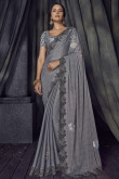 Grey Silk Saree With Satin Blouse