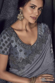 Grey Silk Saree With Satin Blouse