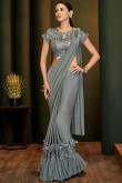 Grey Shimmer Lycra Saree With Sequins Blouse