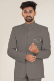 Grey Silk Plain Jodhpuri Style Men's Coat Pant