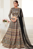 Grey Silk Printed Lehenga