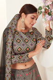 Grey Silk Printed Lehenga