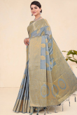 Grey Weaved Zari Viscose Broad Border Saree