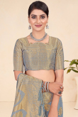 Grey Weaved Zari Viscose Broad Border Saree