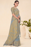 Grey Weaved Zari Viscose Broad Border Saree