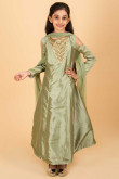 Zari Embroidered Bottle Green Anarkali Suit With Net Dupatta