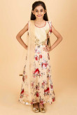 Sleeveless Cream Colored Printed Sleeveless Anarkali Suit 