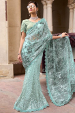 Half and Half Mint Blue Net Embroidered Saree