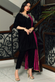 Hand Work Embroidered Velvet Black Trouser Suit
