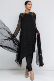 Handwork Embroidered Georgette Black Trouser Suit