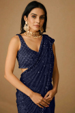 Heavy Net Saree in Navy Blue With Sequins Embroidery 