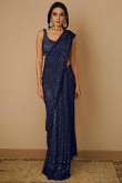 Heavy Net Saree in Navy Blue With Sequins Embroidery 