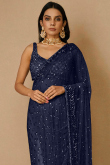 Heavy Net Saree in Navy Blue With Sequins Embroidery 