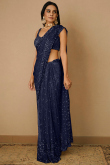 Heavy Net Saree in Navy Blue With Sequins Embroidery 