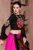 Hot Pink Silk Patch Embroidered Flared Lehenga
