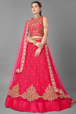 Coral Red Net Embroidered Lehenga