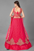 Coral Red Net Embroidered Lehenga
