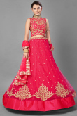 Coral Red Net Embroidered Lehenga