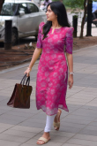 Hot Pink Organza Printed Ready to Wear Straight Cut Kurti