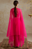 Hot Pink Satin Dhoti Style Lehenga with Zari Work for Diwali Party
