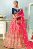 Hot Pink Satin Lehenga With Zari Work