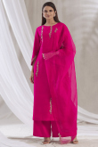 Hot Pink Sequins Embroidered Soft Silk Palazzo Suit for Wedding & Party