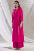 Hot Pink Sequins Embroidered Soft Silk Palazzo Suit for Wedding & Party