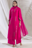 Hot Pink Sequins Embroidered Soft Silk Palazzo Suit for Wedding & Party