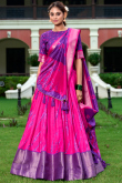 Hot Pink Silk Blend Lehenga With Printed Work For Diwali