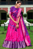 Hot Pink Silk Blend Lehenga With Printed Work For Diwali