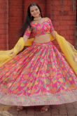 Hot Pink Viscose Printed Flared Style Lehenga 