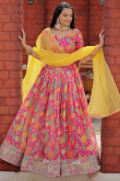 Hot Pink Viscose Printed Flared Style Lehenga 