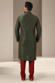 Double Shade Teal Green Dupion Silk Embroidered Men's Kurta With Churidar