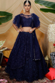 Net Party Wear Lehenga Choli In Navy Blue Color
