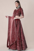 Embroidered Taffeta Silk Dark Maroon Lehenga