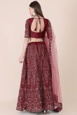 Embroidered Taffeta Silk Dark Maroon Lehenga