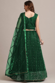 Net Lehenga in Bottle Green colour with Thread Work for Mehndi
